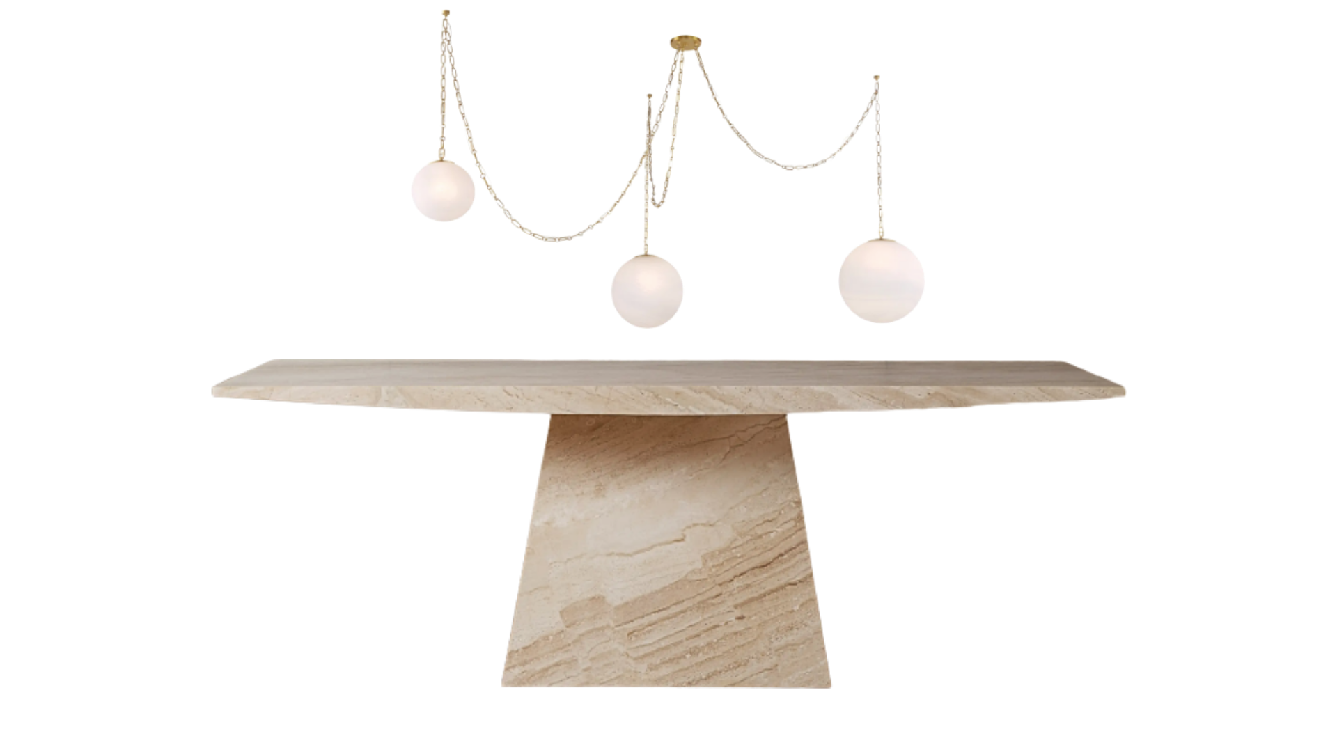 Dining room option B — travertine pedestal table with rope swag globe pendants