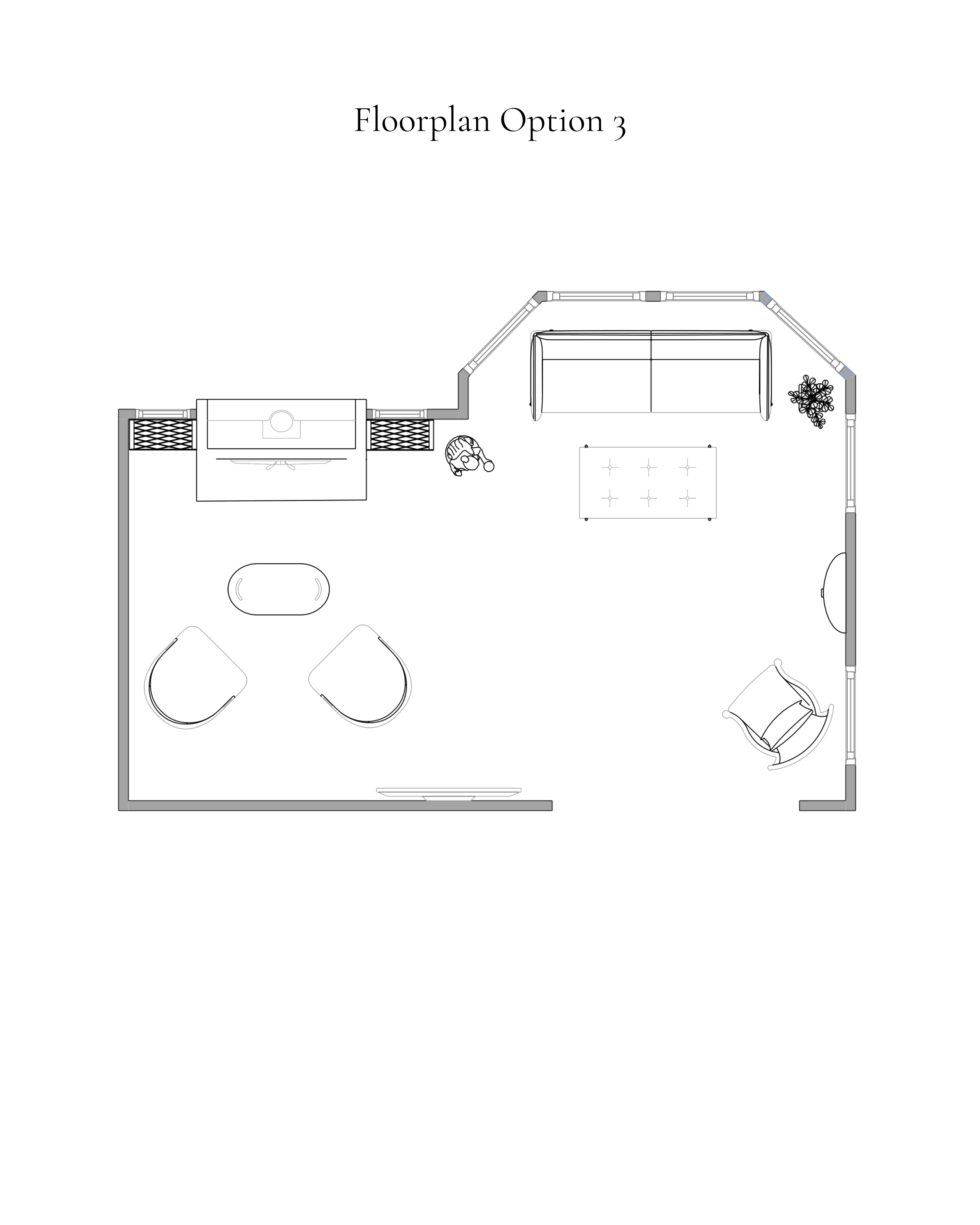 Floor plan option 3 — third furniture arrangement with conversation grouping