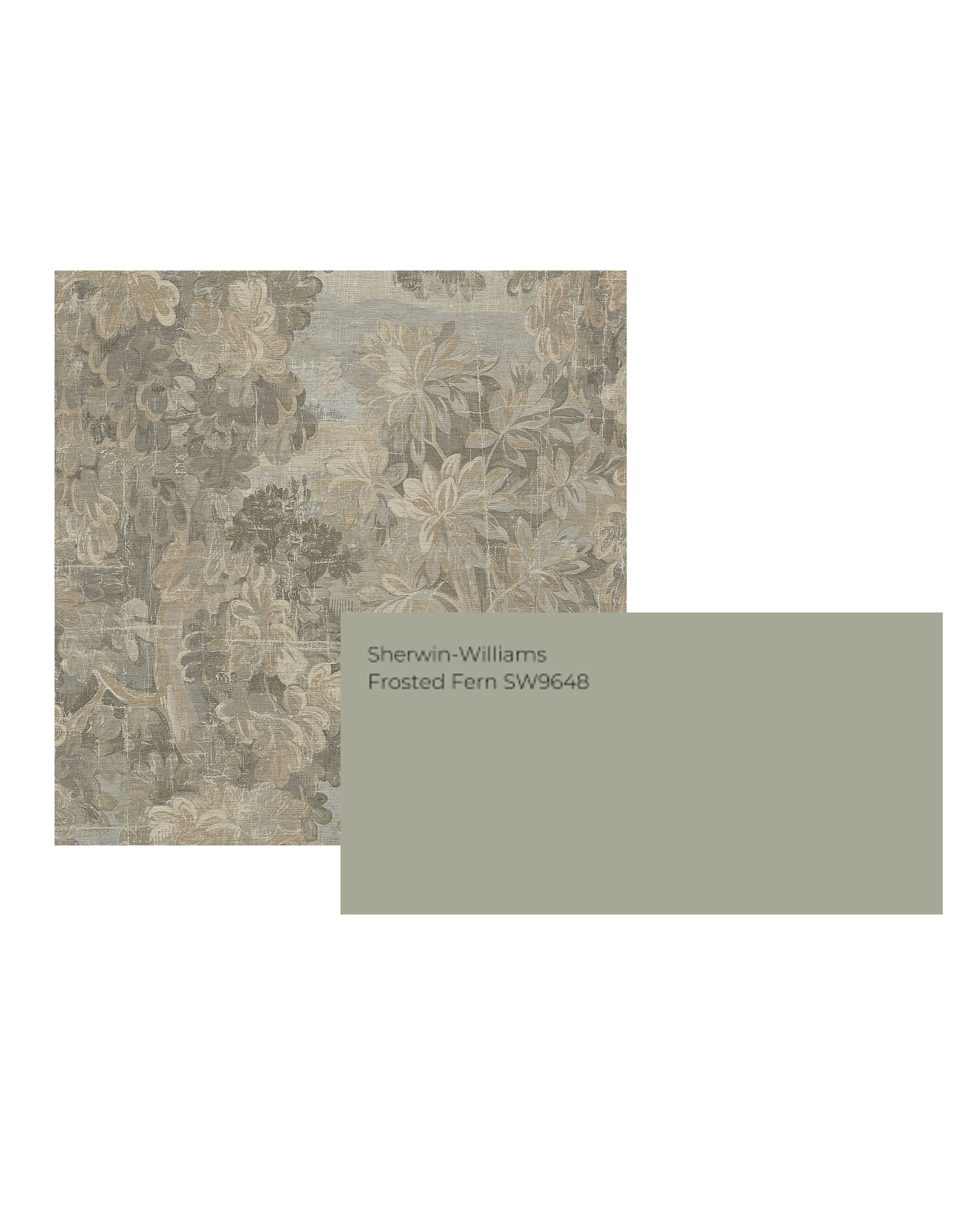 Direction A — Roman shade and wallpaper with Frosted Fern SW9648 paint